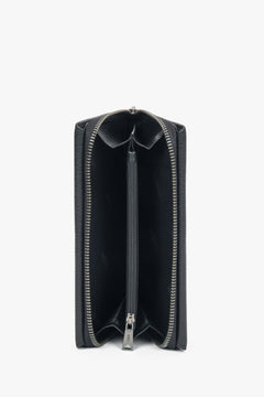 Genuine leather black men’s wallet with subtle brand emblem inside and outside, perfect for daily use.