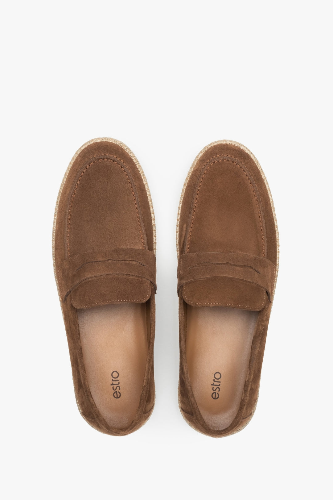 Estro men’s loafers, brown, in Italian natural velour.