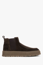 Men's Low Dark Brown Chelsea Boots made of Premium Italian Genuine Velour Estro ER00120804.