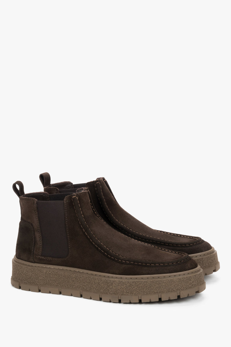 Estro - men's low dark brown Chelsea boots made of premium Italian genuine velour.