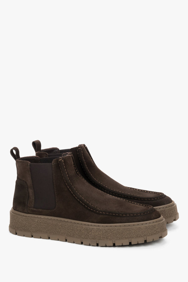Estro - men's low dark brown Chelsea boots made of premium Italian genuine velour.