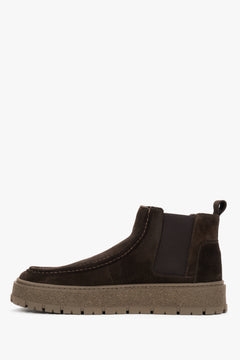 Men's low-cut Chelsea boots, dark brown, made of natural Italian velour, Estro.