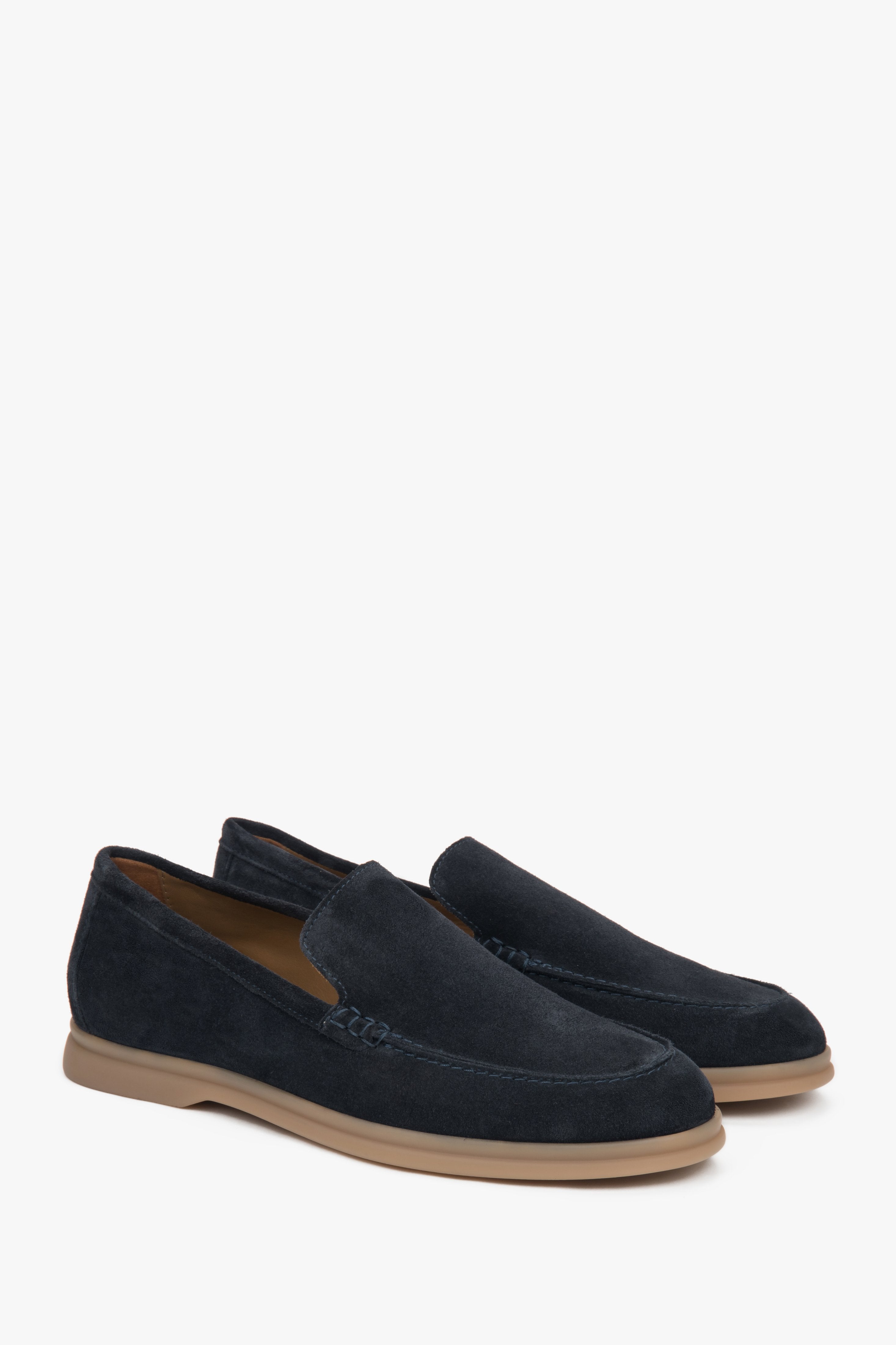 Navy Blue Loafers for Men: Genuine Italian Velour by Estro. 