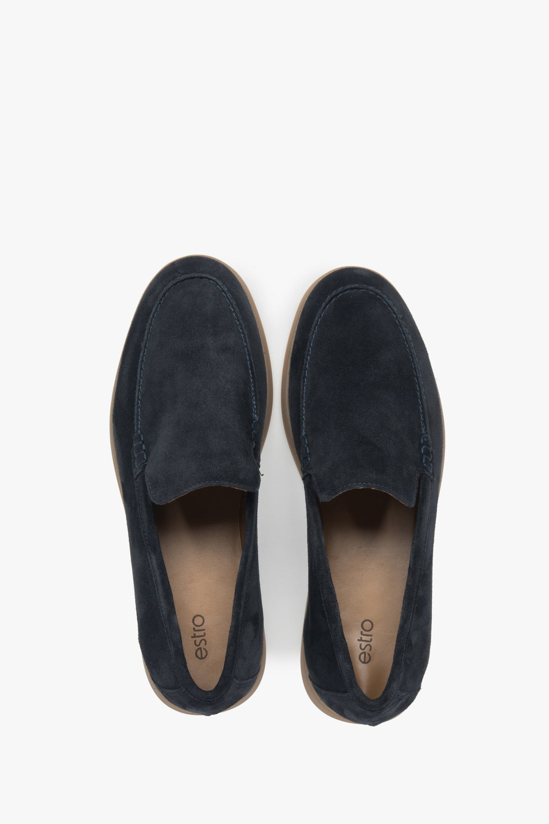 Estro Men's Loafers: Navy Blue, Genuine Italian Velour - view from the top.