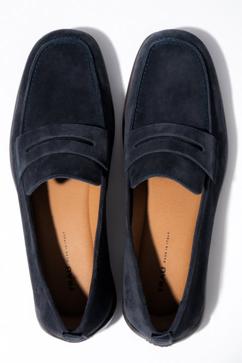 Men's Navy Blue Penny Loafers made of Premium Italian Genuine Velour Frau ER00119955.