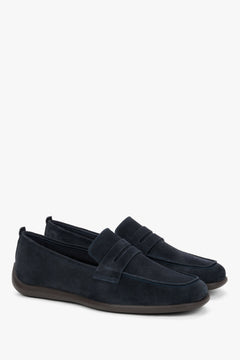 Navy blue men's premium velour loafers by Frau – a clean side profile highlighting the modern, flexible EVA microfoam sole.