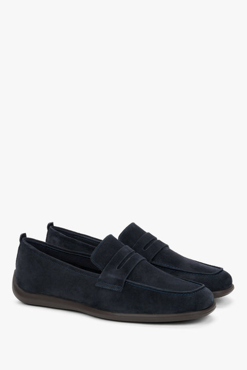 Navy blue men's premium velour loafers by Frau – a clean side profile highlighting the modern, flexible EVA microfoam sole.