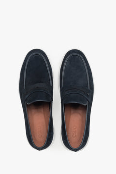 Men’s moccasins on a flexible sole, navy, made of natural velour, Estro.
