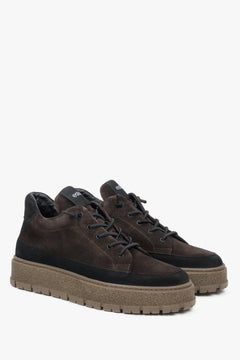 High-Top Men's Sneakers in Saddle Brown, Made of Italian Velour and Leather with Light Insulation.