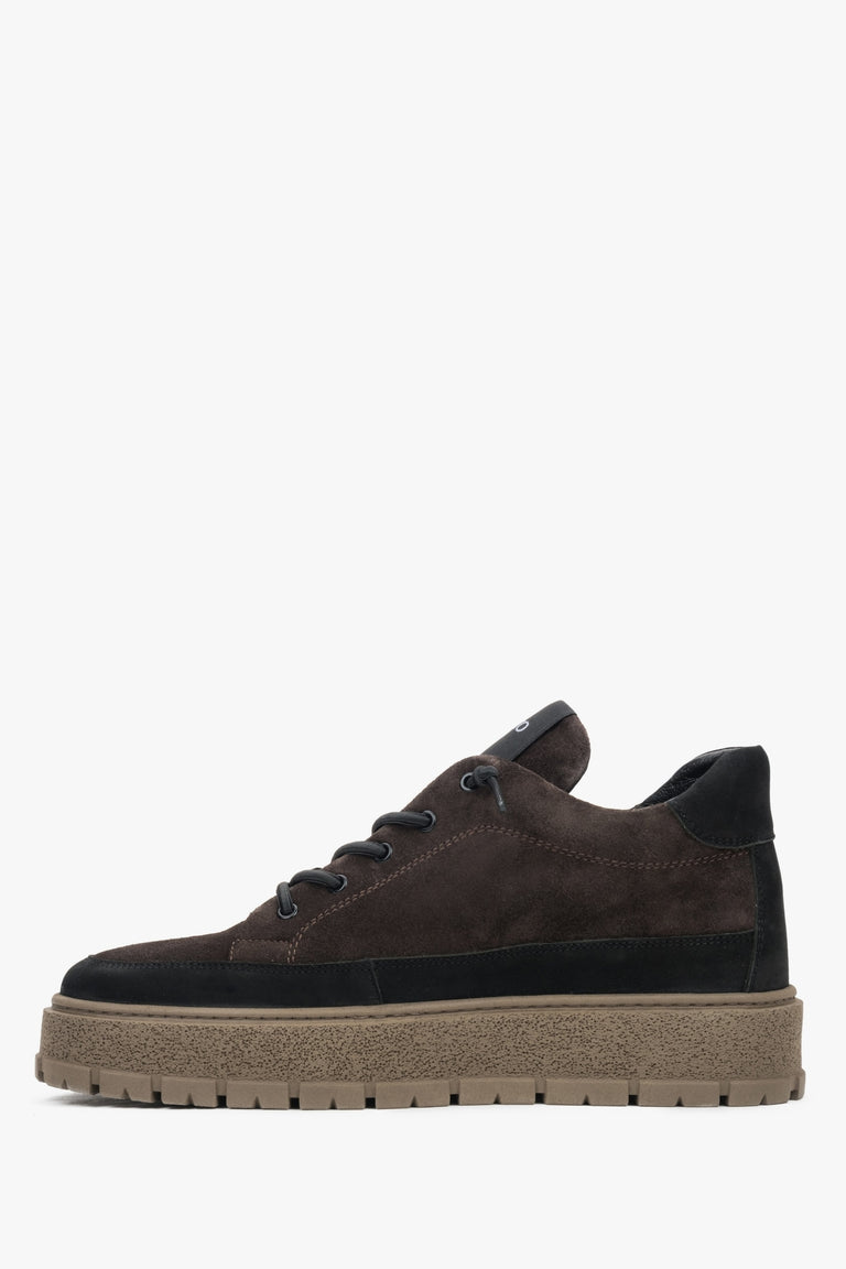 Men's High-Top Sneakers in Saddle Brown with Italian Velour and Leather, Lightly Insulated - shoe sideline.