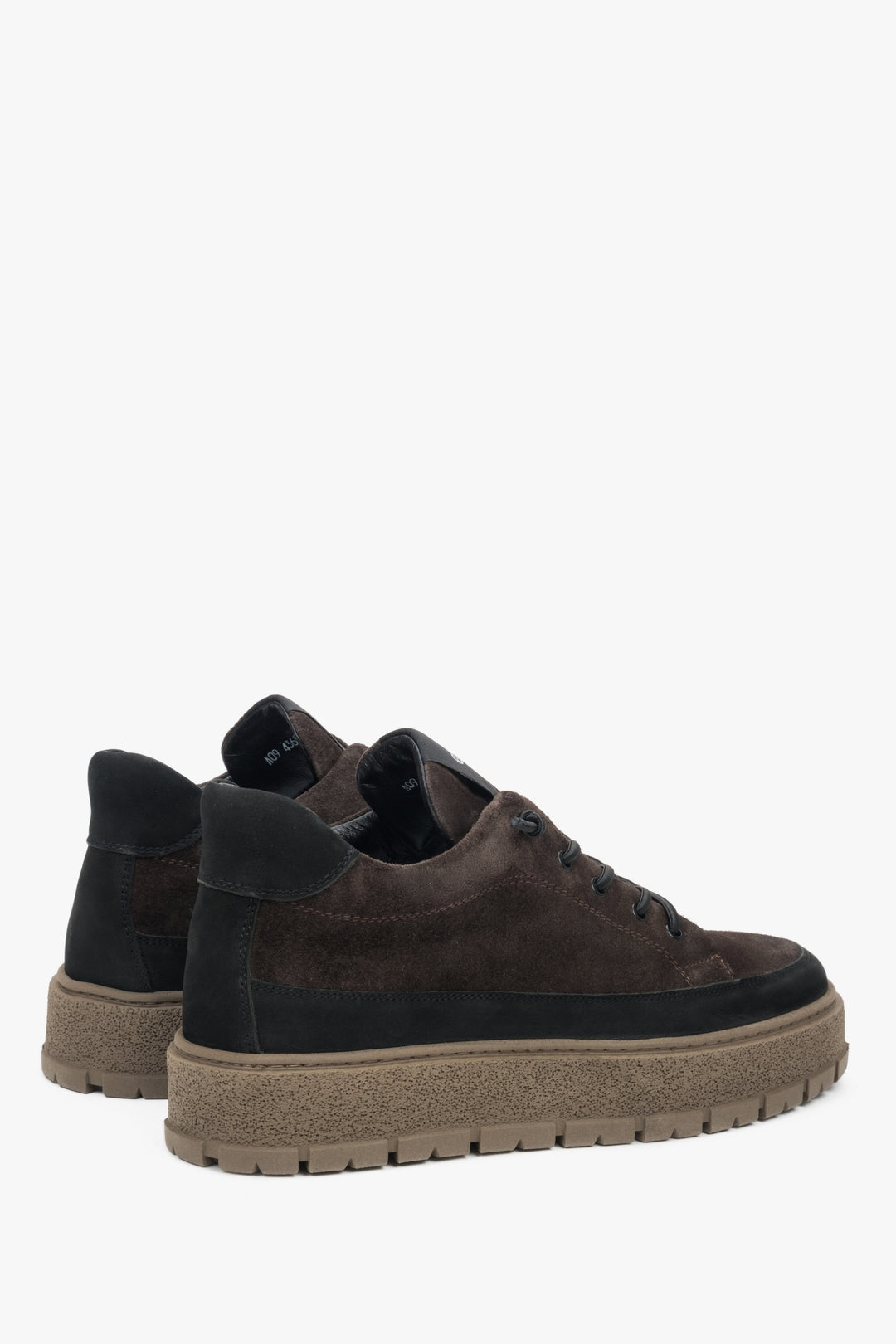 Italian Velour and Leather Men's High-Top Sneakers in Saddle Brown with Light Insulation.