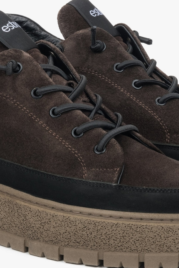 Saddle Brown Men's High-Top Sneakers, Made from Italian Genuine Velour and Leather with Insulation.