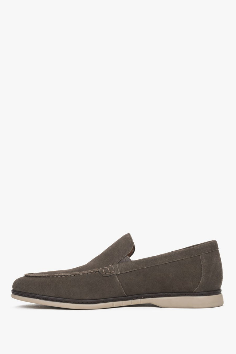 Premium Estro men’s loafers in genuine velour, featuring a classic saddle brown finish.