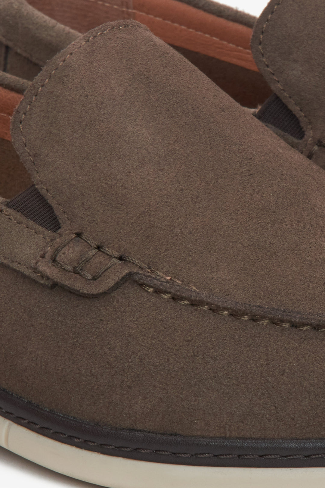 Men's Saddle Brown velour loafers - details.