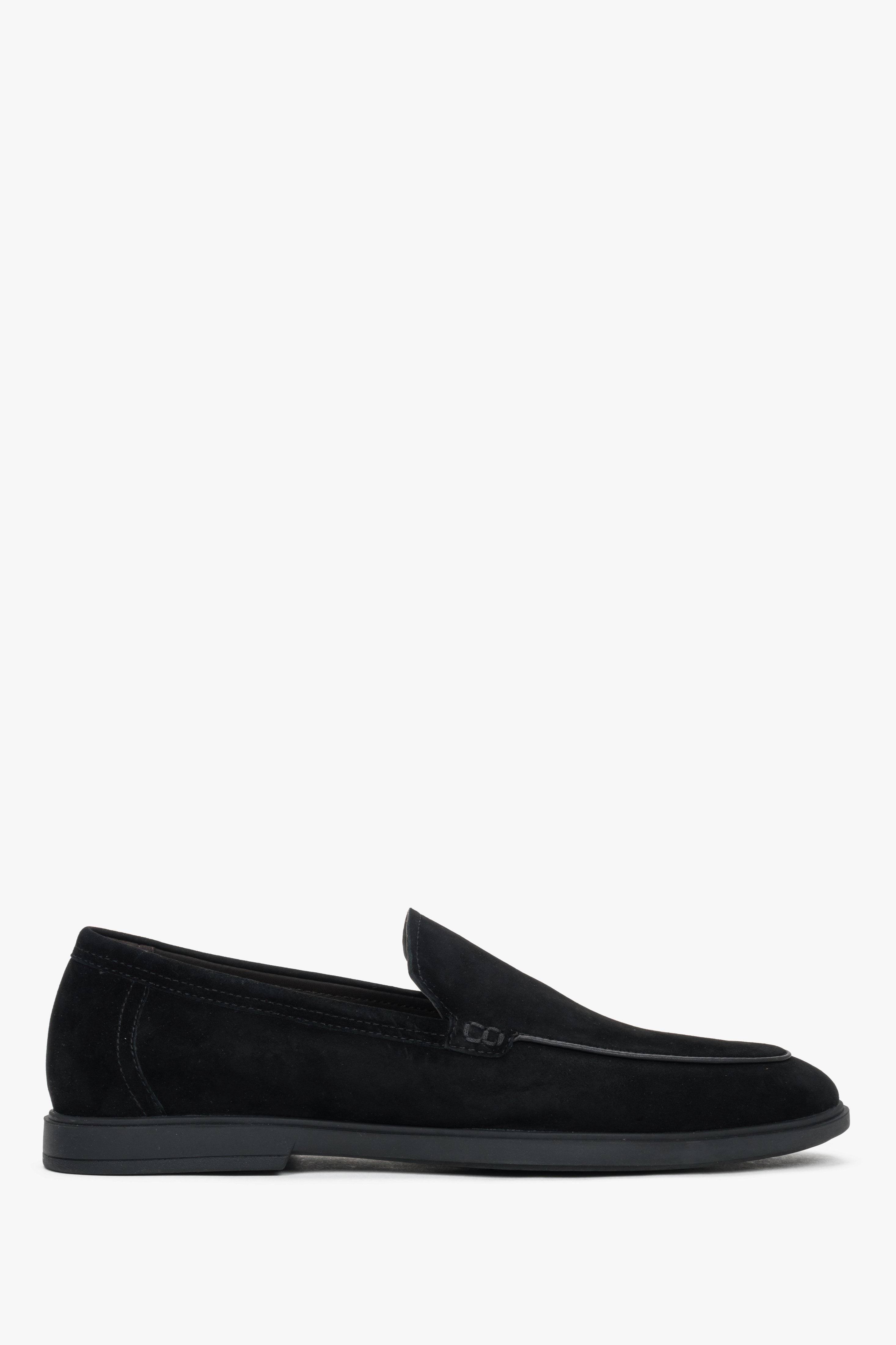 Men's Slim Black Loafers in Genuine Velour Estro ER00119403.