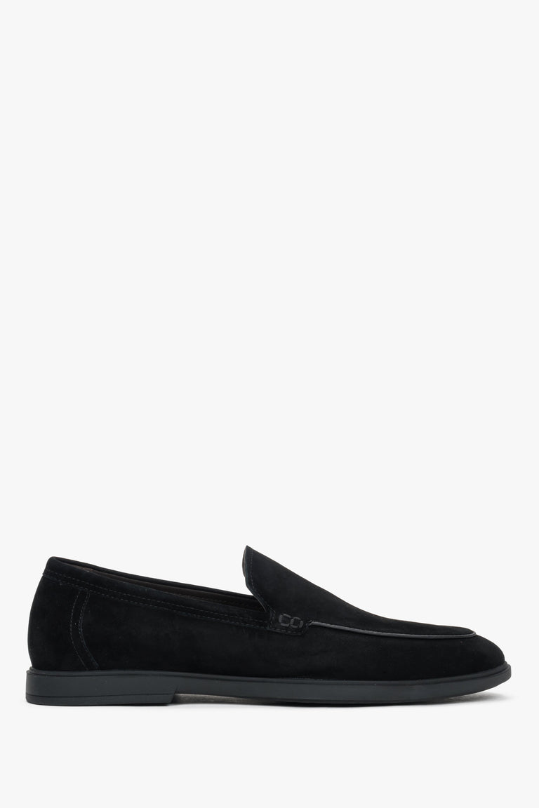 Men's Slim Black Loafers in Genuine Velour Estro ER00119403.