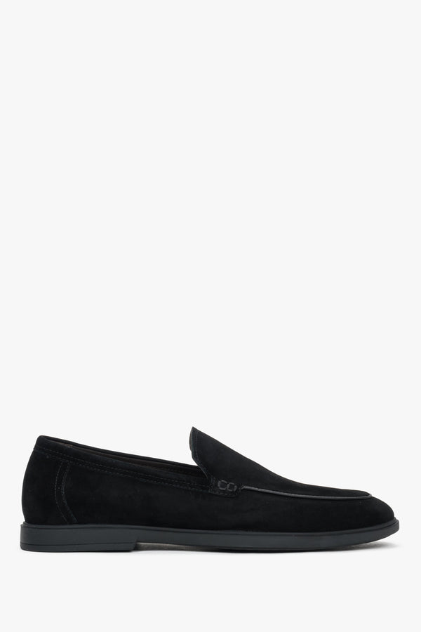 Men's Slim Black Loafers in Genuine Velour Estro ER00119403.