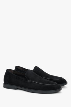 Men's slim black natural velour loafers with an elongated toe, Estro.
