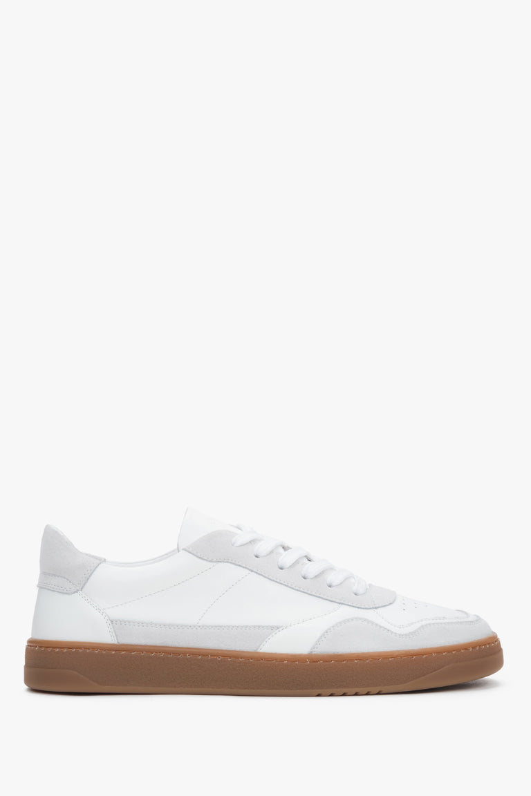 Men's White & Grey Barefoot Sneakers made of Premium Italian Leather and Velour Estro ER00118044.