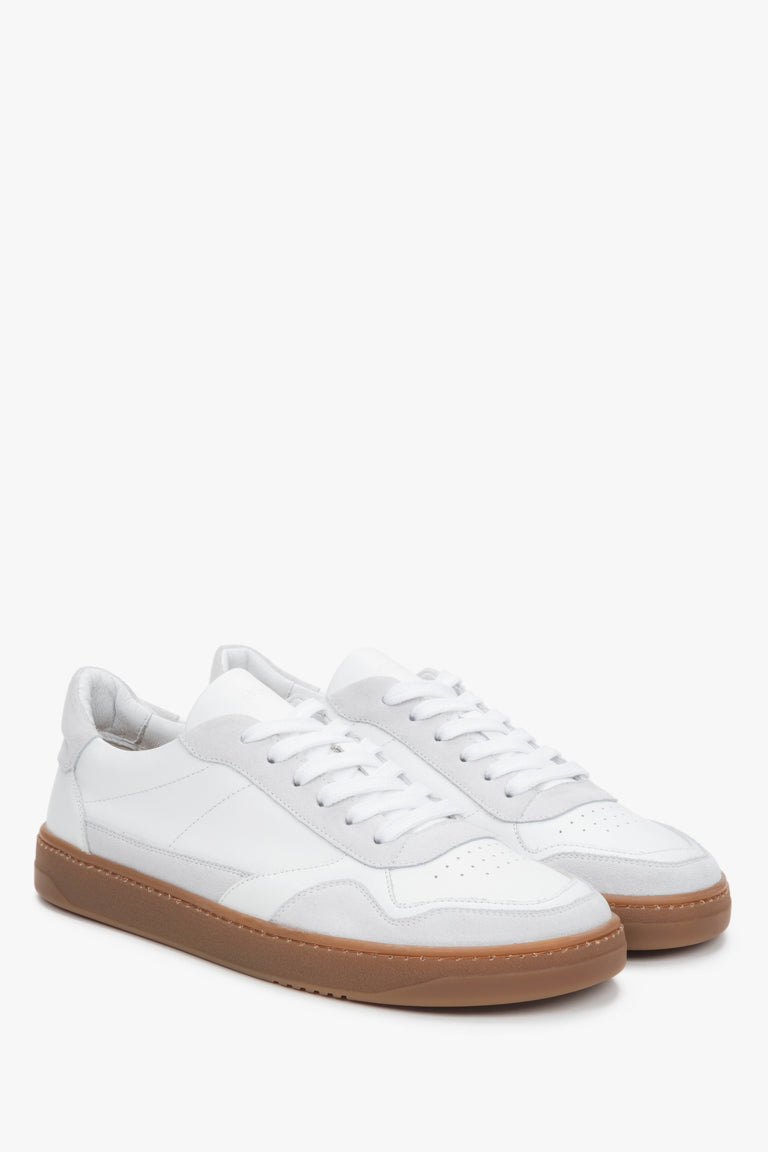 White and grey men’s barefoot sneakers made of Italian genuine leather and velour.