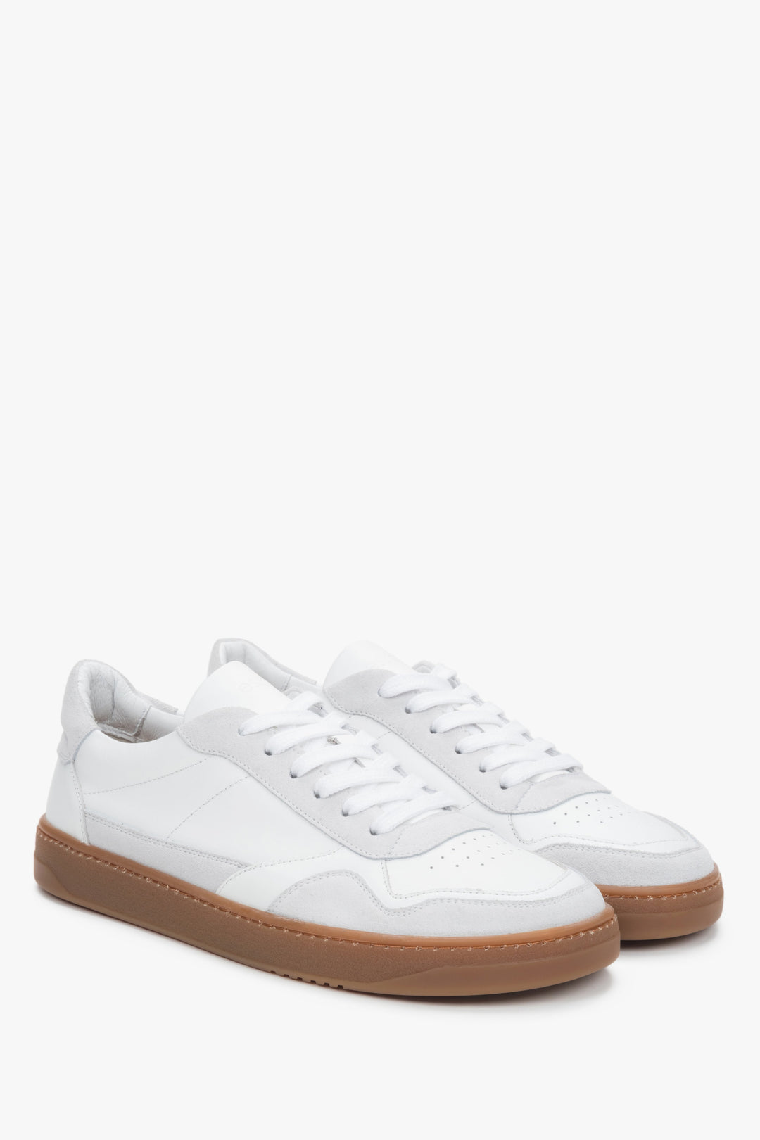 White and grey men’s barefoot sneakers made of Italian genuine leather and velour.