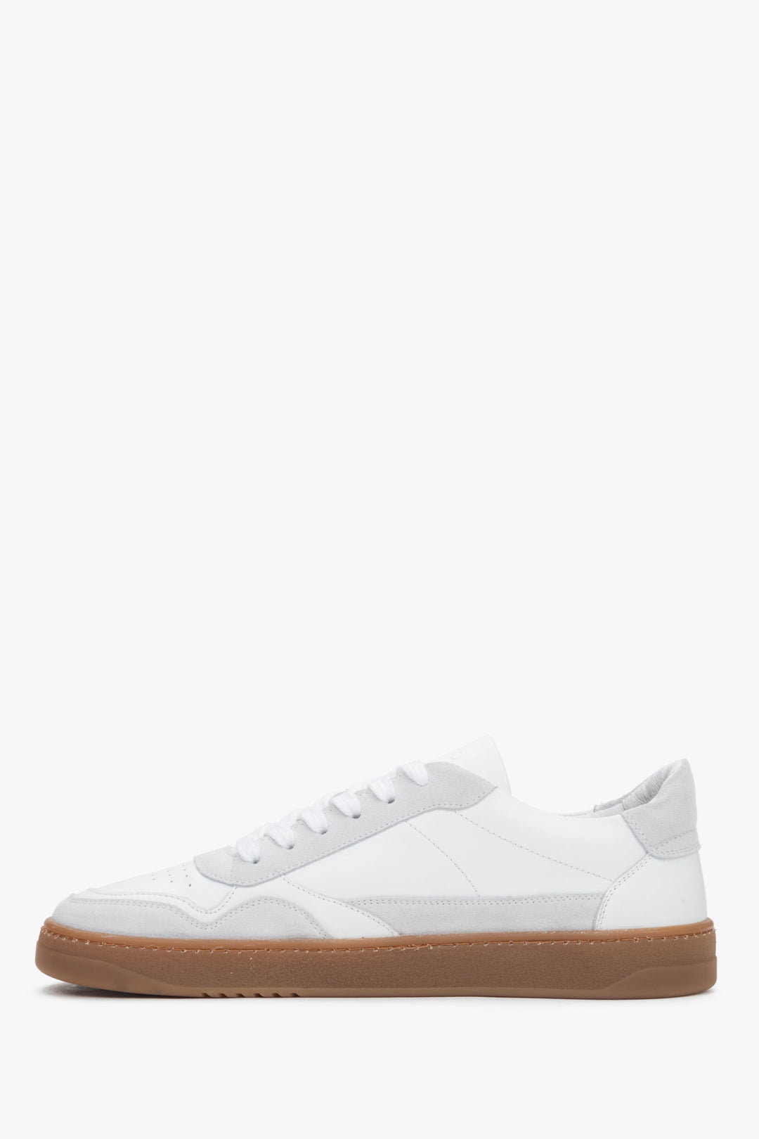 Men’s barefoot sneakers in white and grey with a flexible flat sole and an upper combining smooth leather with velour.