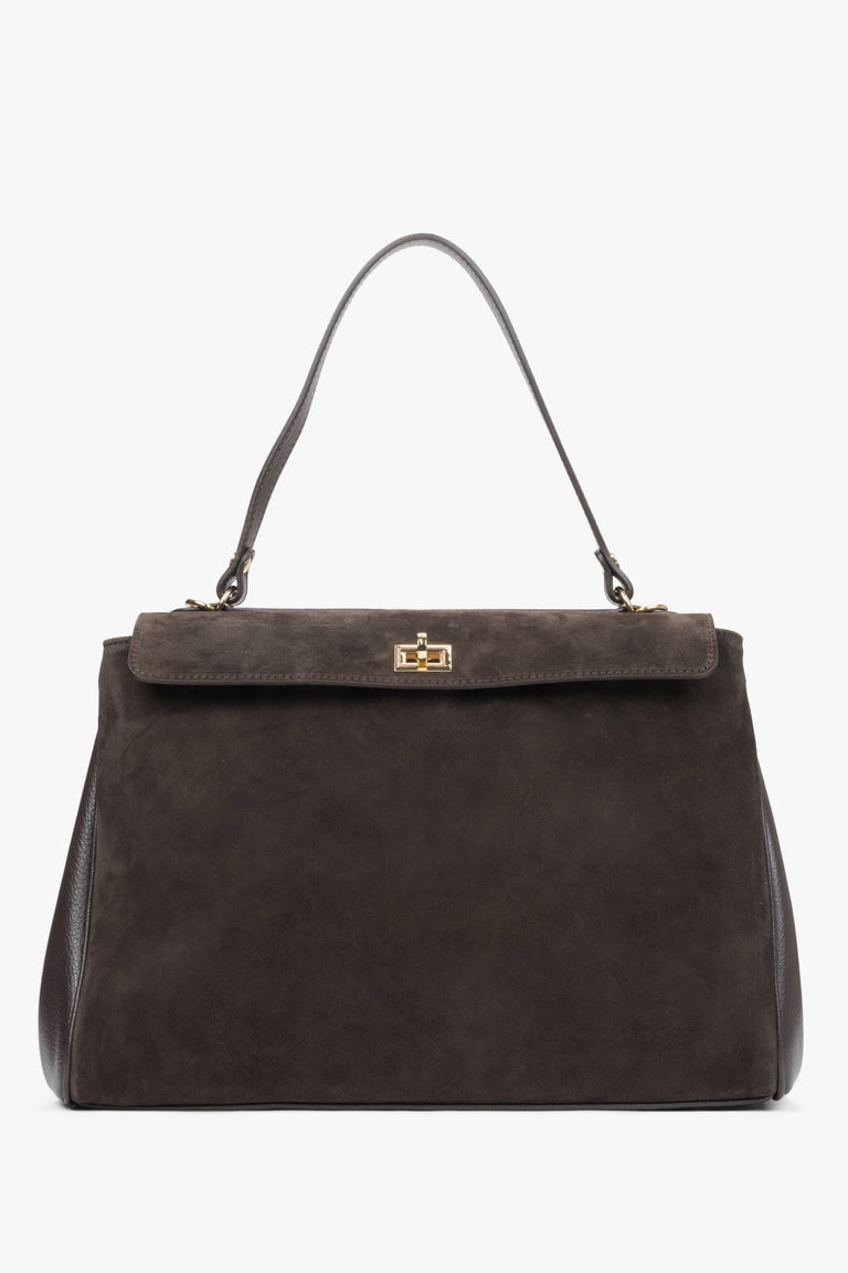 Dark brown women's satchel handbag made of premium Italian natural velour.