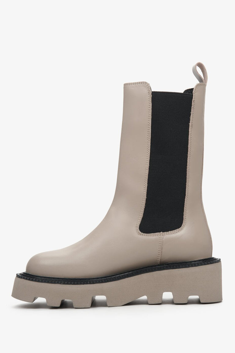 Women's high beige boots for fall by Estro - shoe profile.