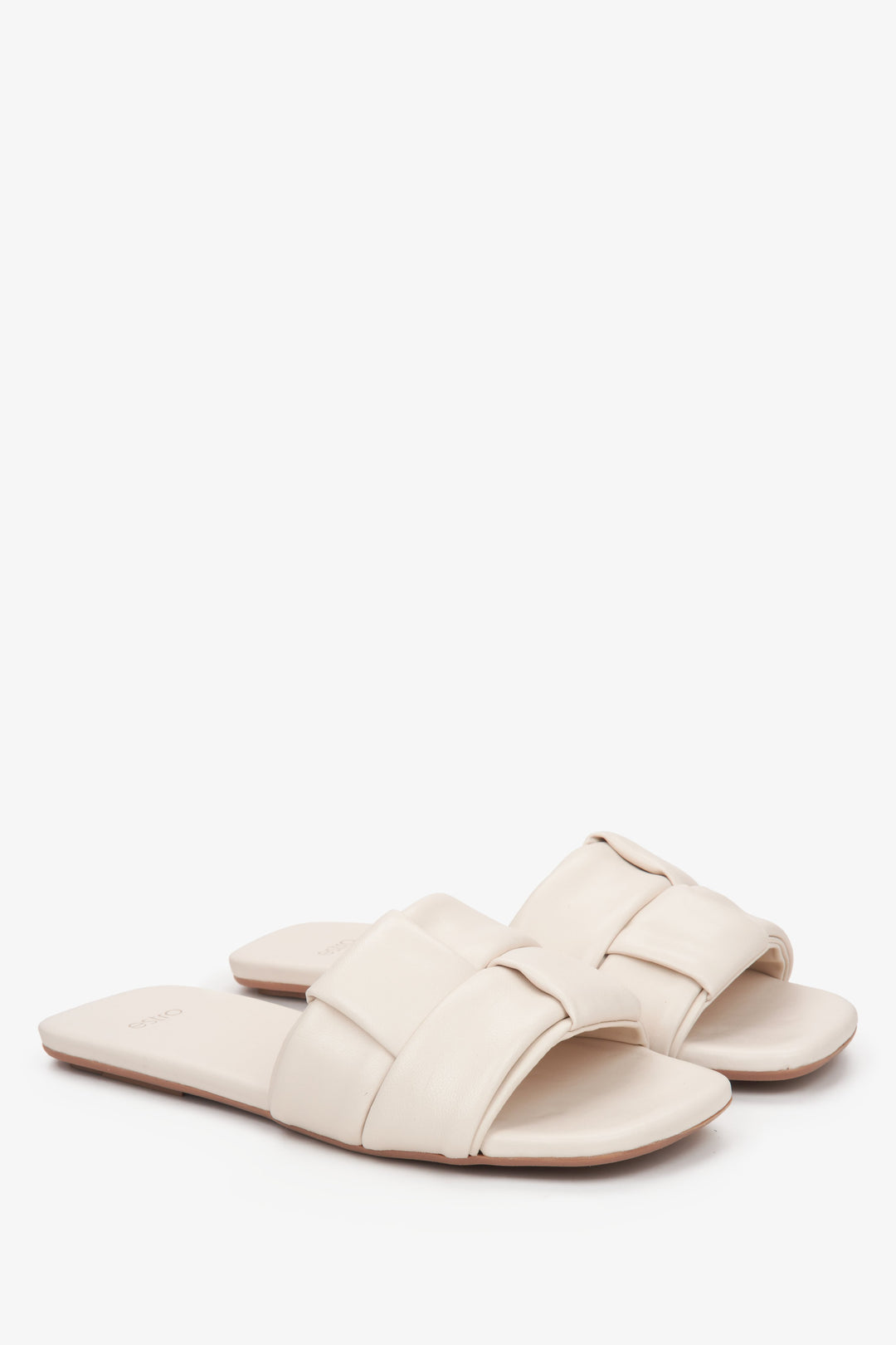 Estro Women's Slide Sandals in Light Beige Patch Leather