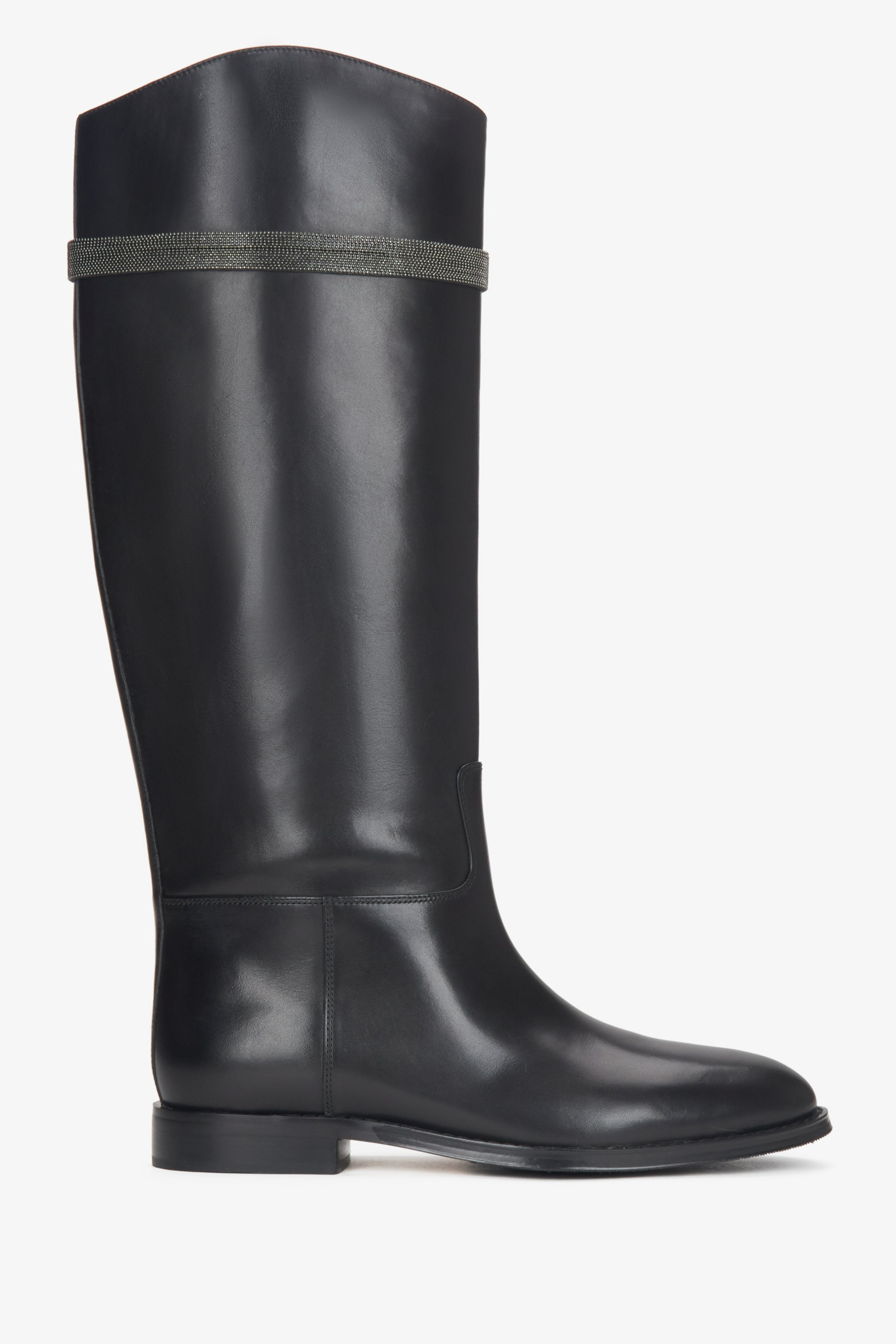 Women's Black Boots with a Wide Shaft and Ornament made of Genuine Leather Estro ER00116069.