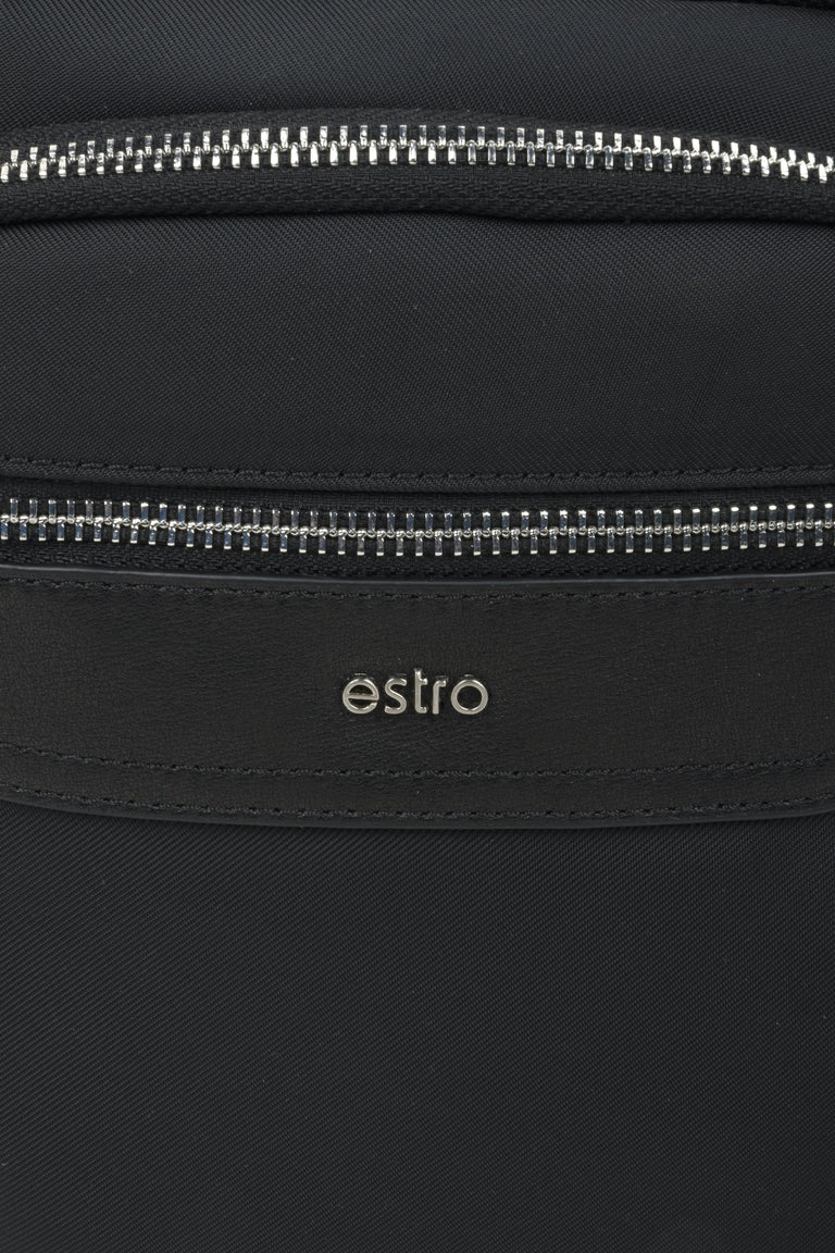 Men's black Estro pouch - close-up on the details.