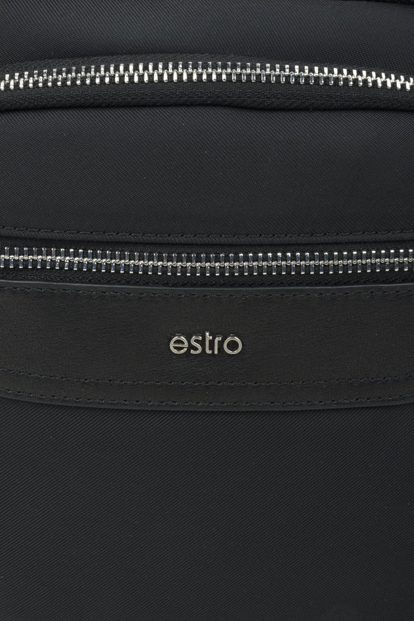 Men's black Estro pouch - close-up on the details.