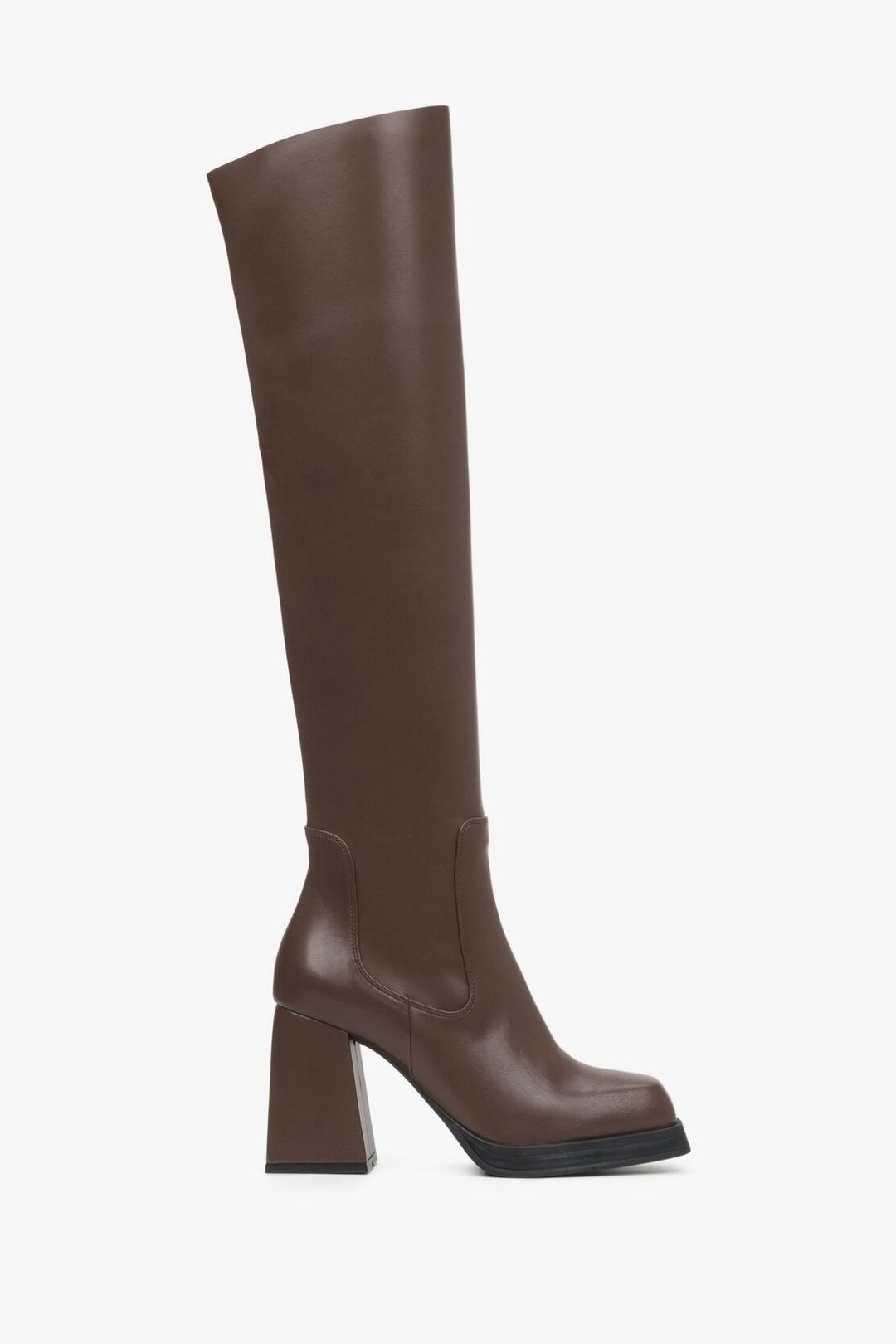 Women's Saddle Brown Leather Knee-High Heeled Boots Estro ER00112019