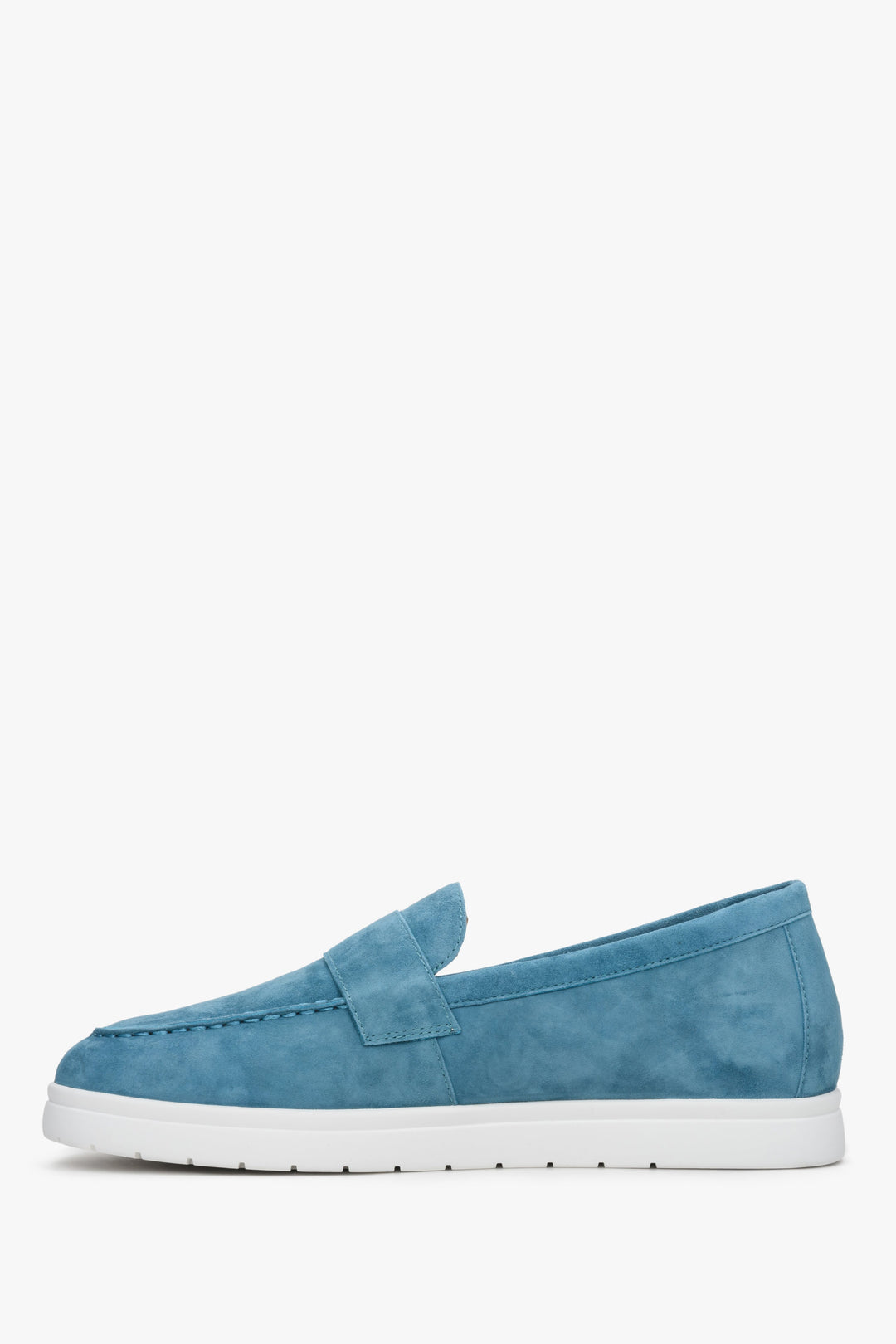 Blue Estro women's moccasins made of genuine velour for spring and fall - shoe profile.