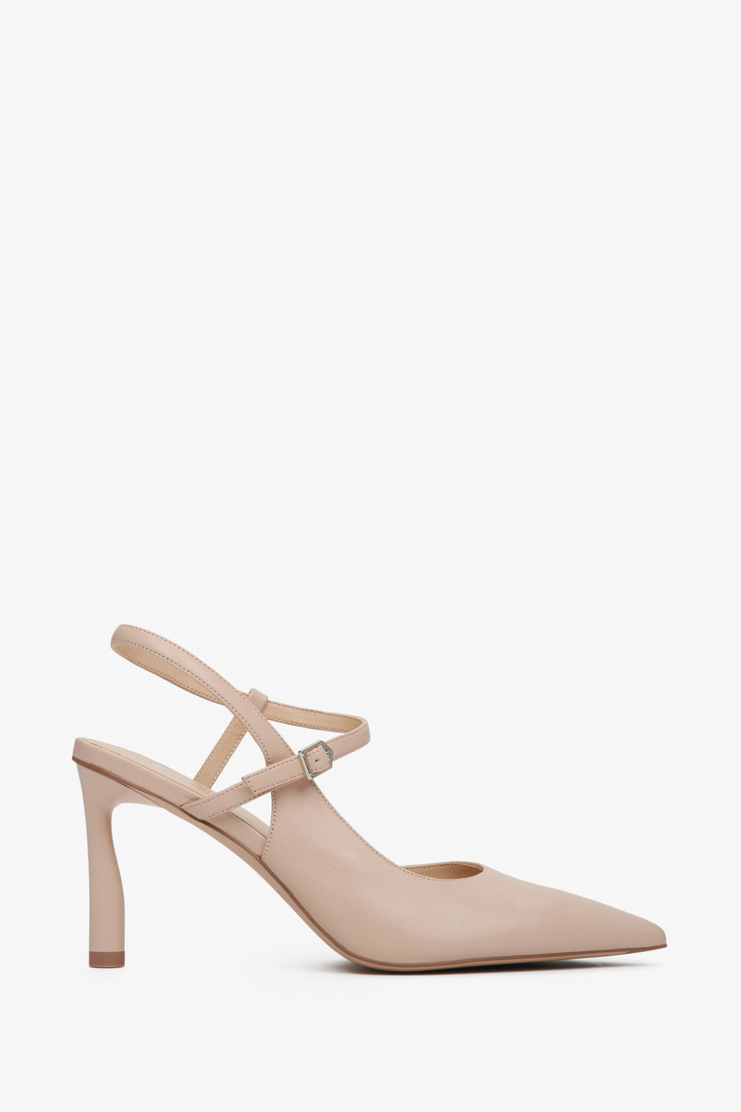 Beige Leather Women's Slingback Heels with Pointed Toe Estro ER00113226