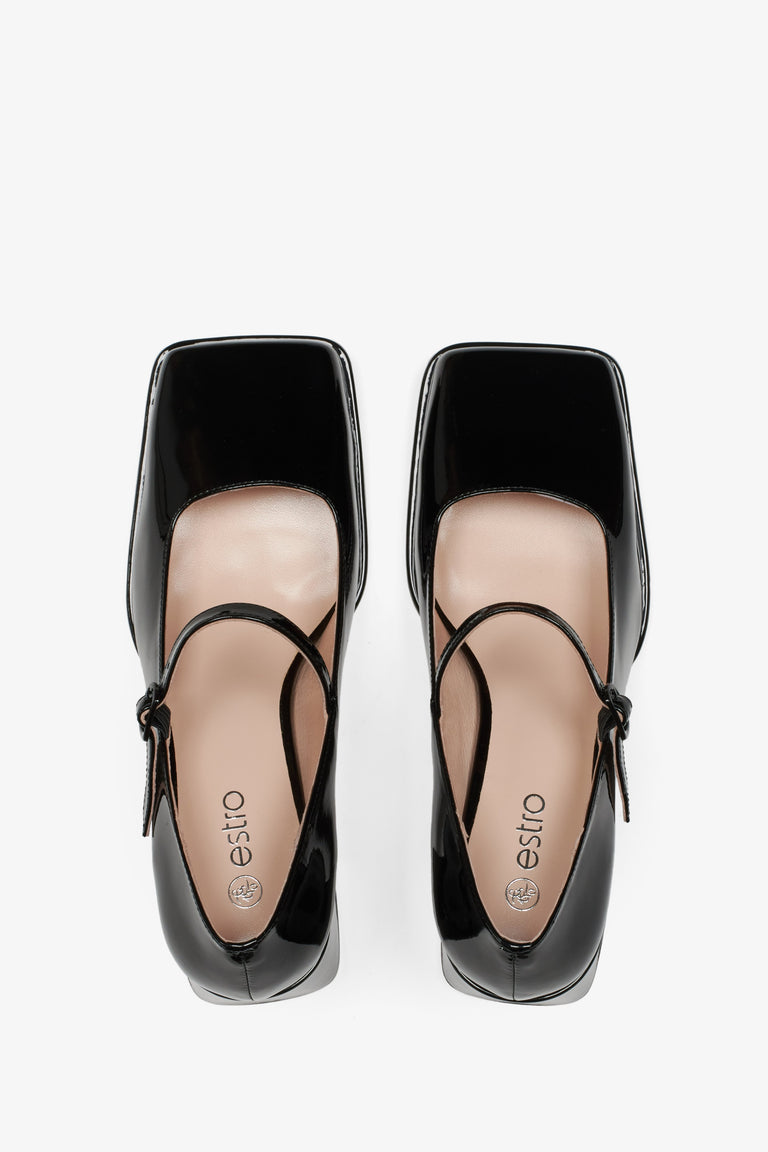 Women's black leather Mary Jane Pumps Estro.