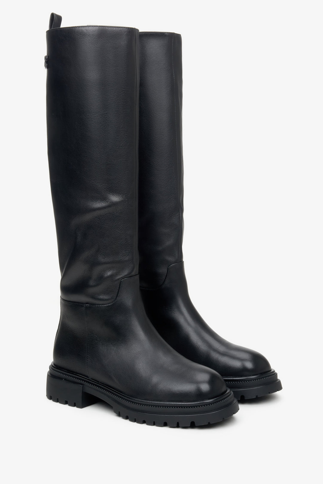 Women's high black leather boots by Estro.