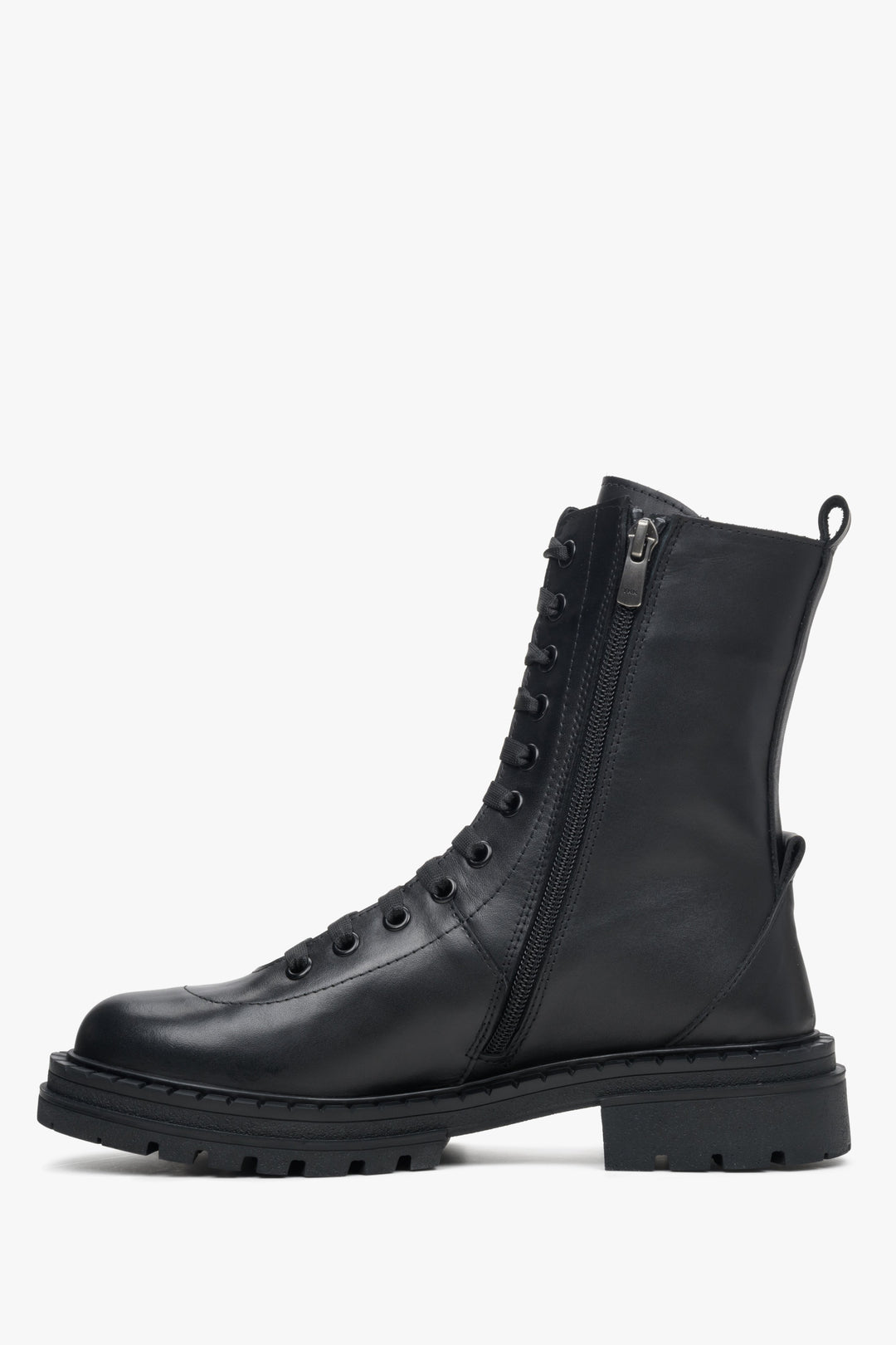 Women's black ankle boots in genuine leather by Estro - shoe profile.