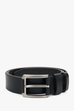 Men's Black Belt made of Genuine Leather with Silver Hardware Estro ER00117313.