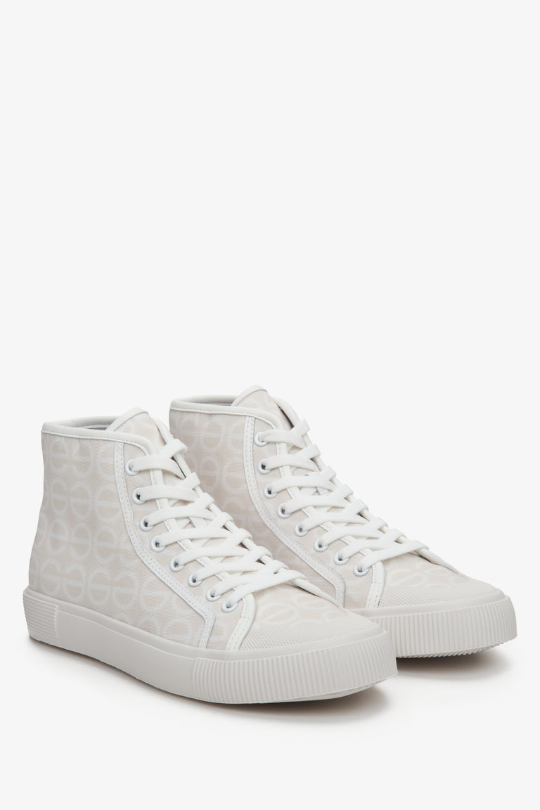 Estro women's textile high-top sneakers in beige and white.