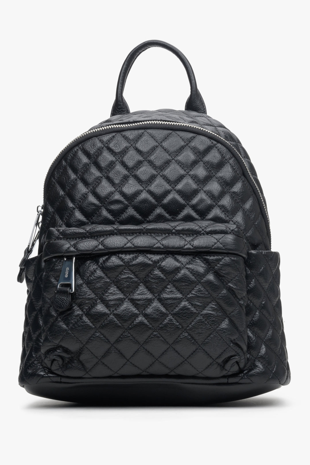 Women's Black Backpack made of Quilted Genuine Leather Estro ER00111251.