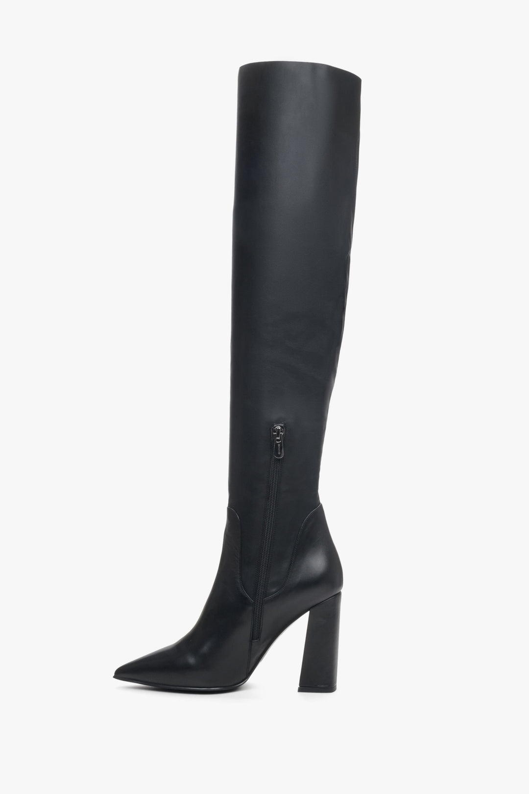 Women's pointed knee-high boots in black Estro - shoe profile.