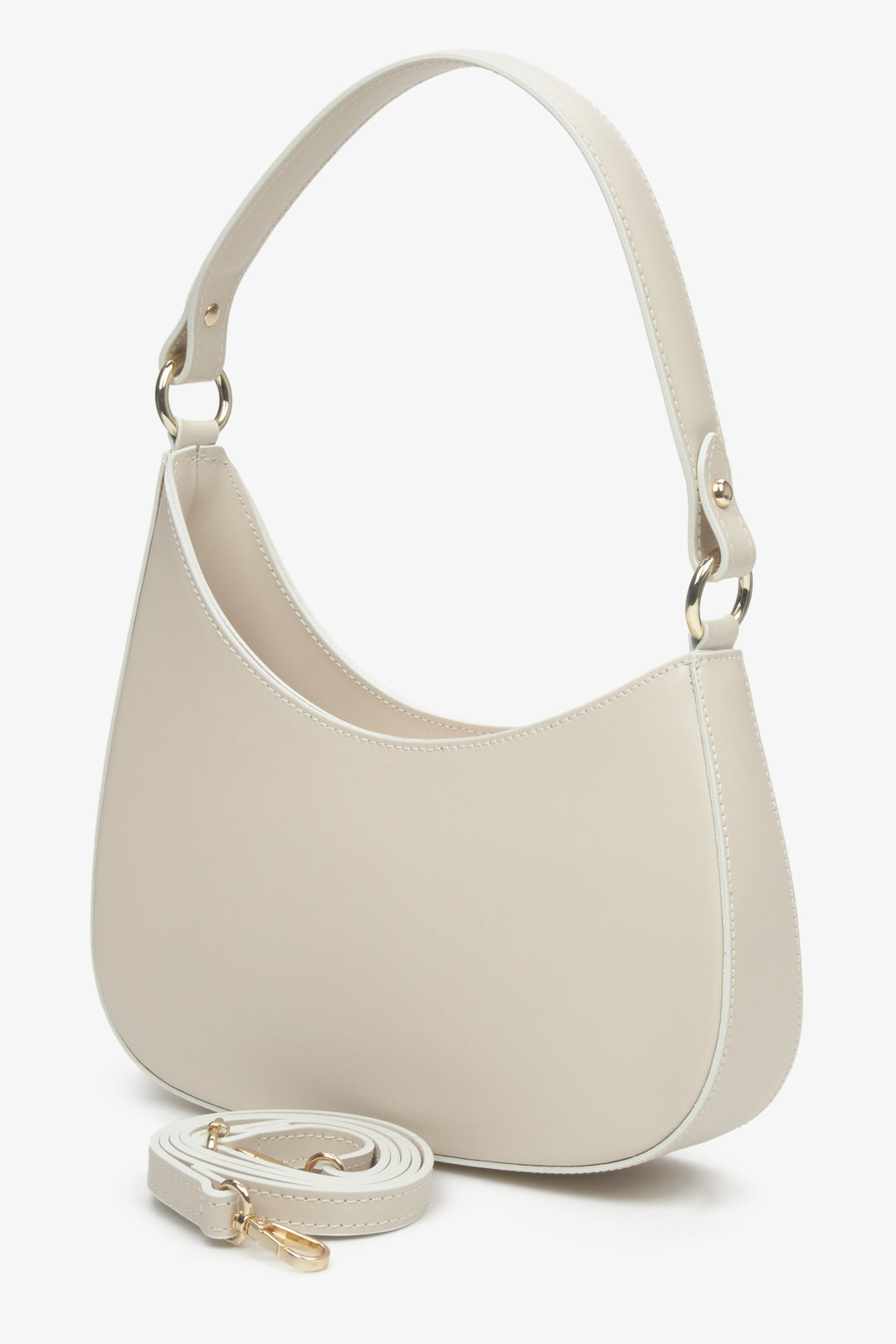 Women's beige Estro shoulder bag with detachable strap.