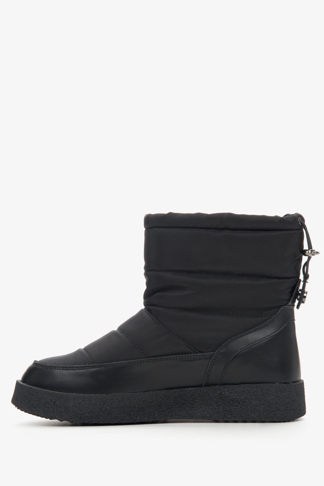 Women's leather, black snow boots by Estro - side view of the shoe.