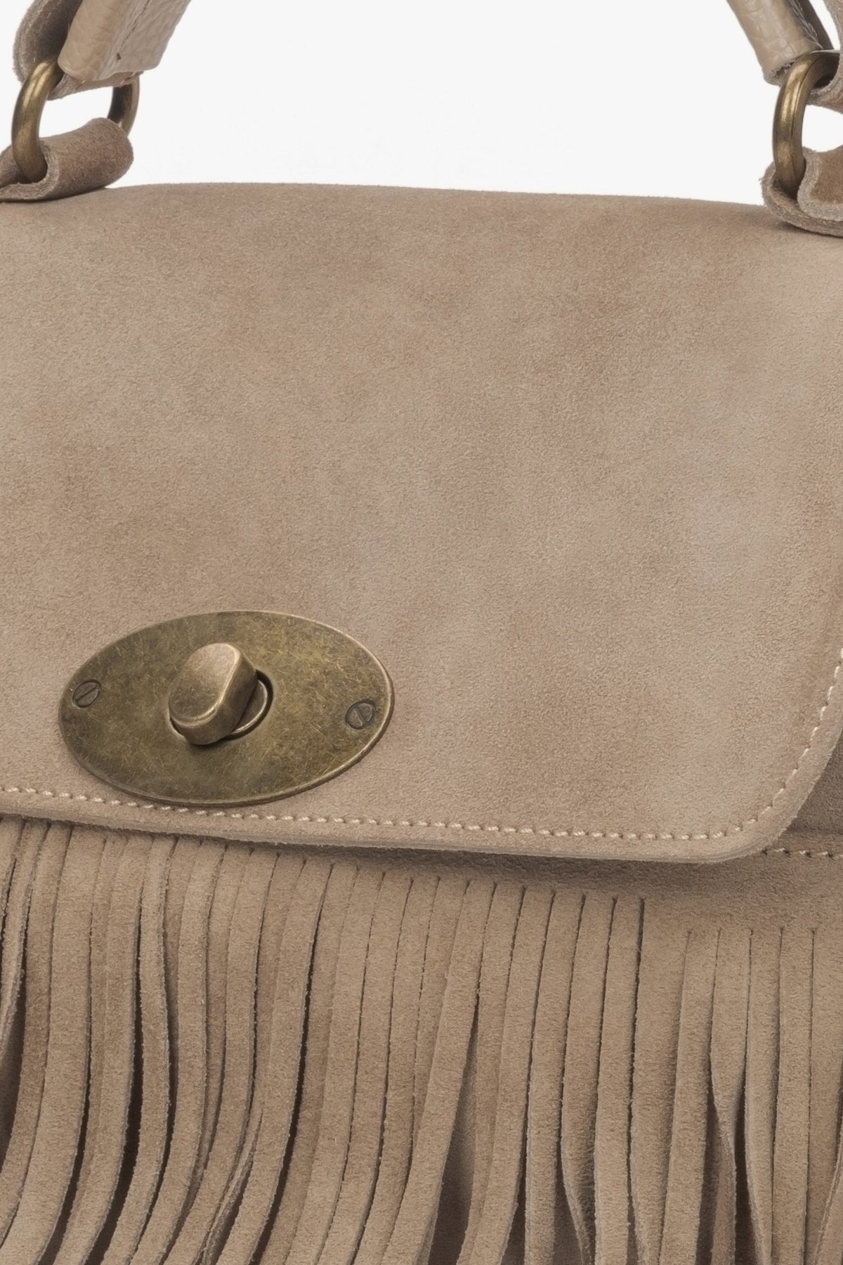 Beige women's handbag made of italian velour with fringes – estro.