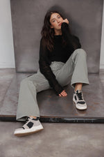 Women's Grey & Black High-Top Sneakers made of Leather and Suede Estro ER00114288
