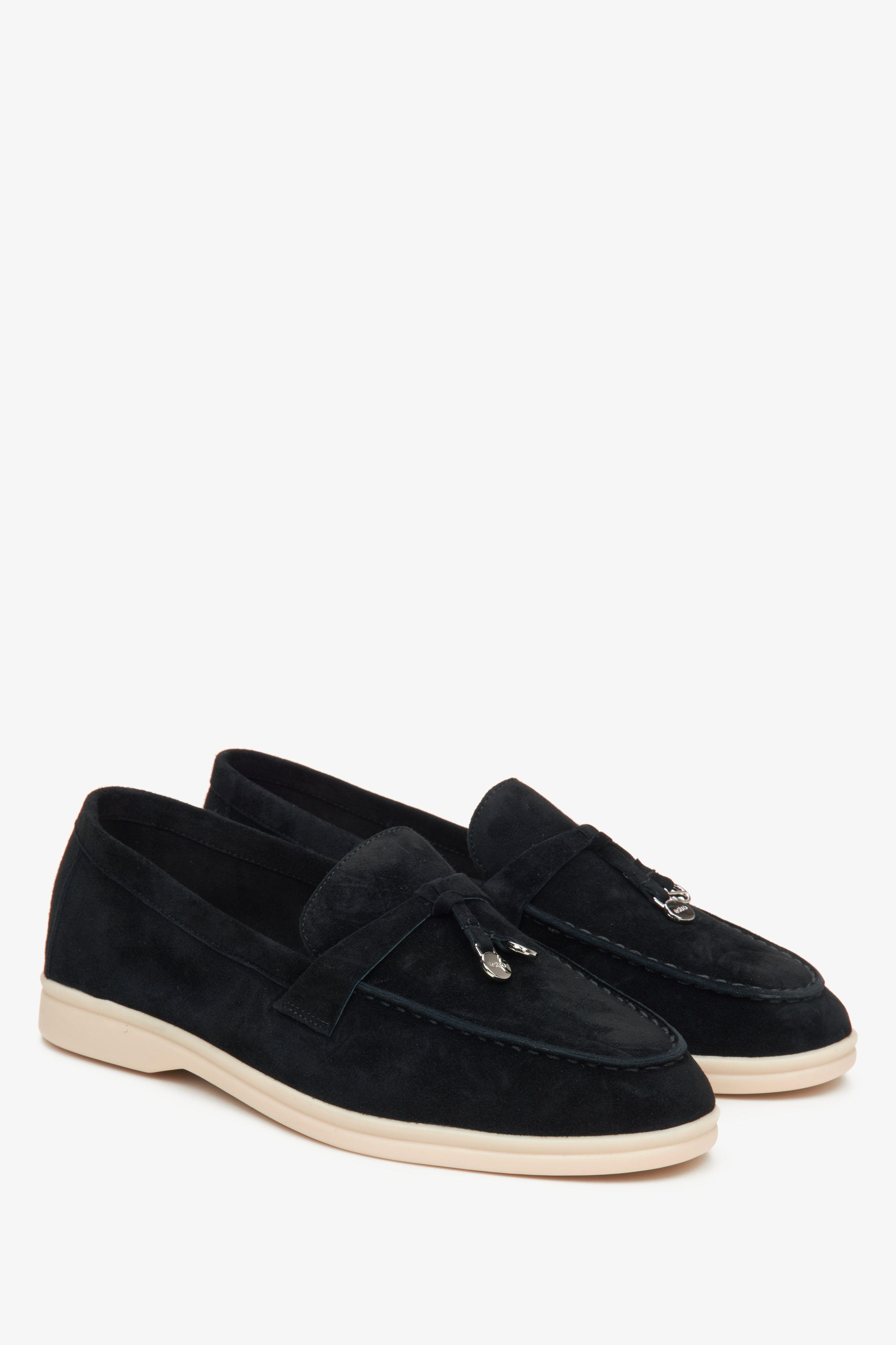 Estro women's black velour loafers.