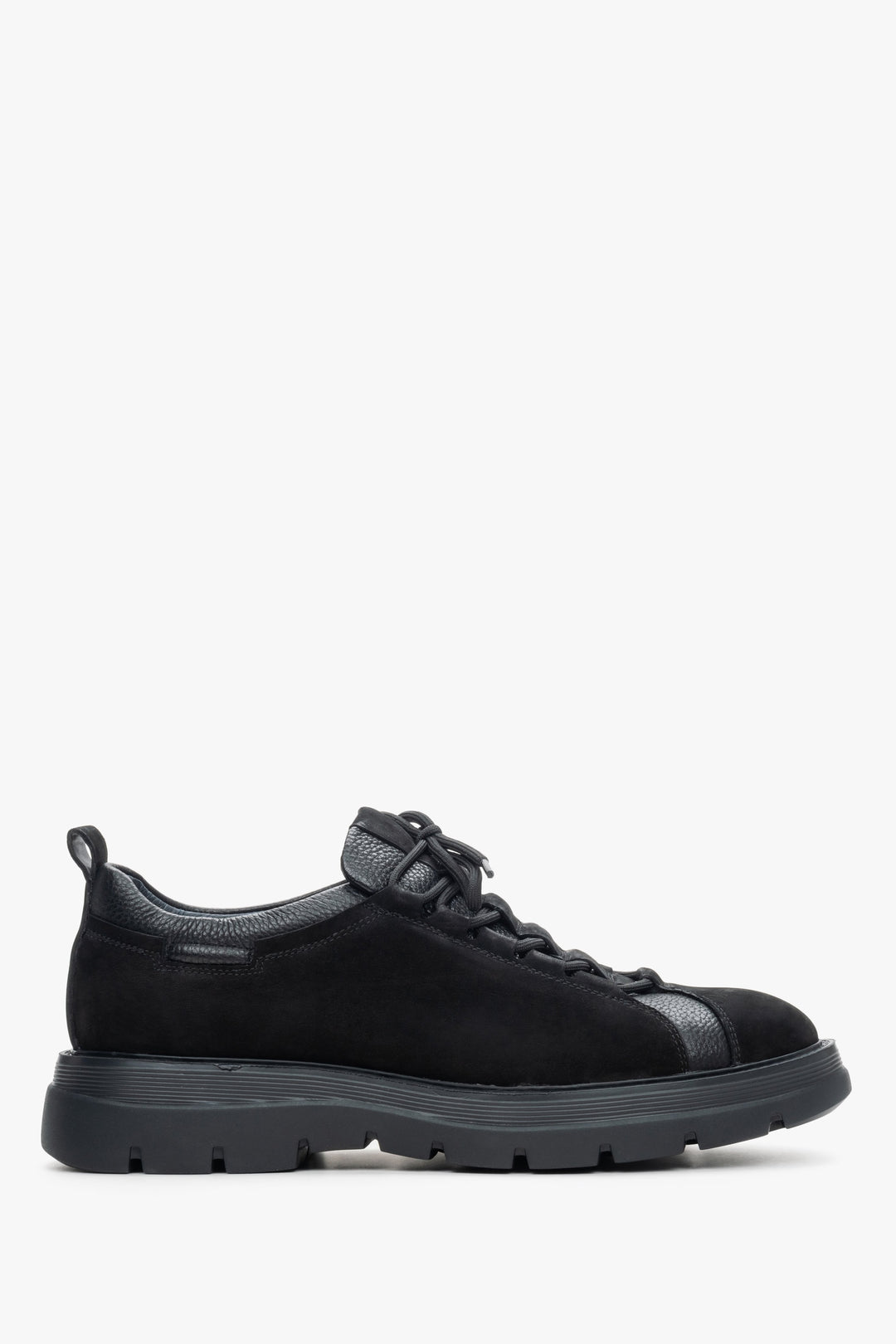 Men's Black Sneakers made of Nubuck and Genuine Leather with Elastic Lacing Estro ER00114194.