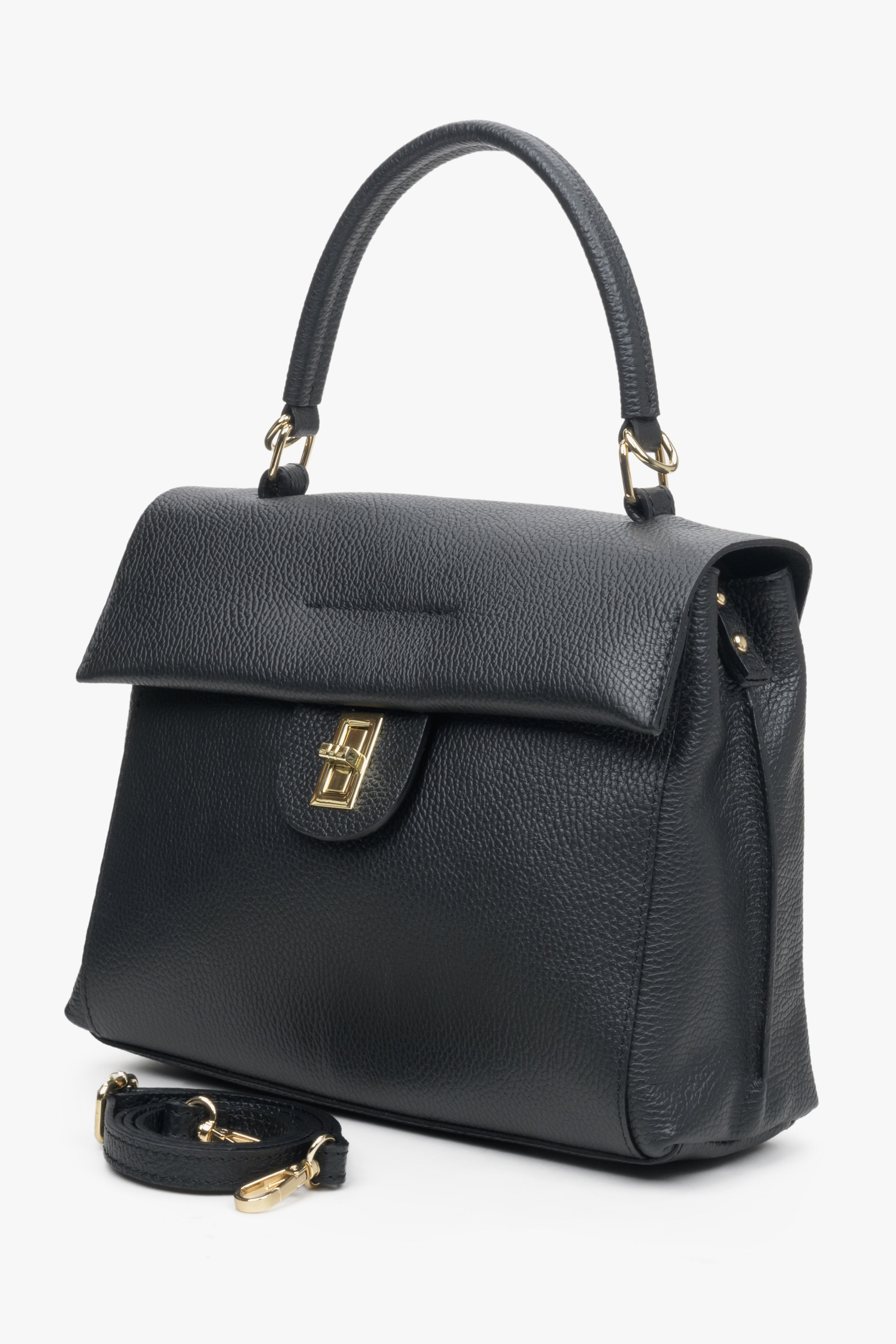 Women's black leather handbag, Estro style.