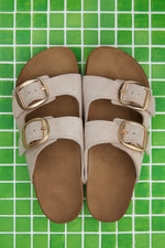 Women's Beige Velour Slide Sandals with Thick Straps Estro ER00115134